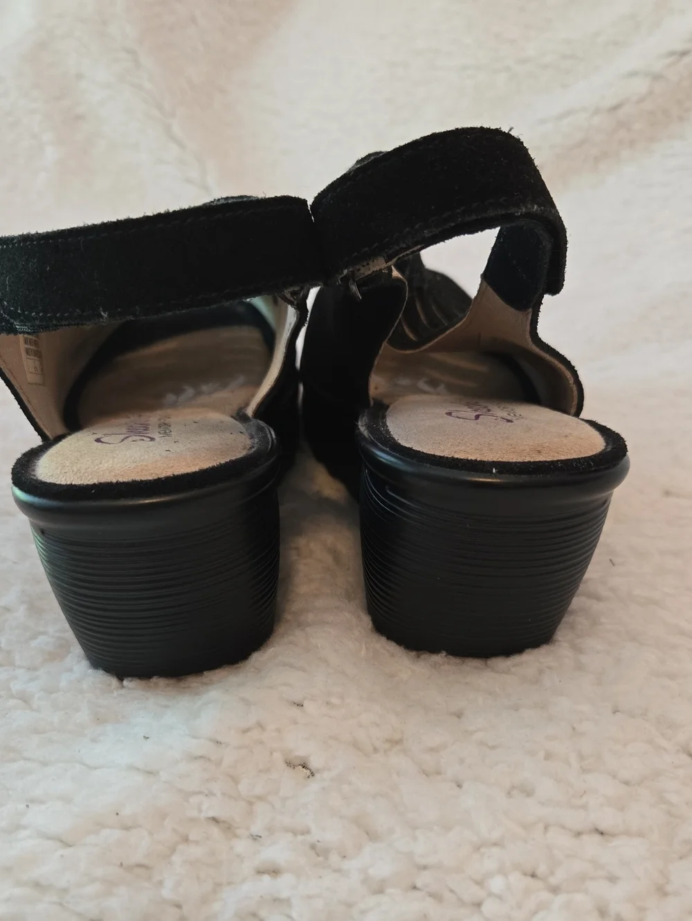 Skechers Black Strappy Suede Wedge Sandals